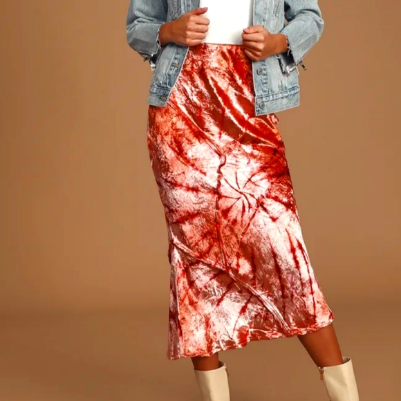 Free People "Serious Swagger" Pink Tie Dye Midi Skirt - Picture 2 of 5